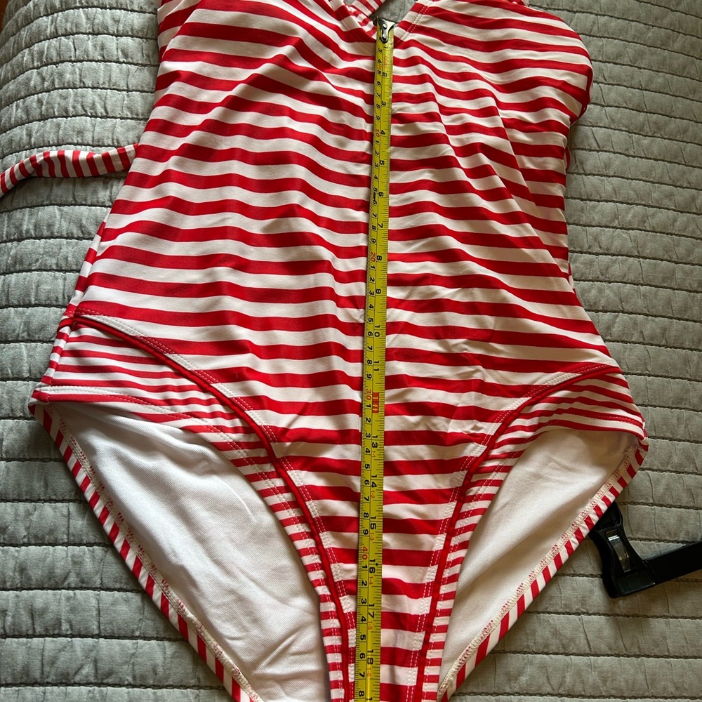 Kona Sol Red and White Striped Swim One Piece